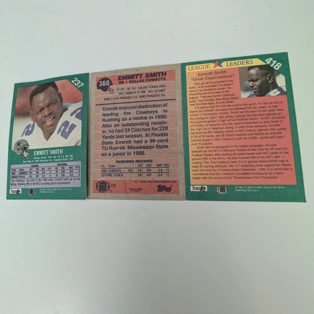 Emmitt Smith Topps Fleer Football Cards 3 Card Lot 1991 Cowboys Rookie